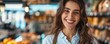 © annamaria - Smiling saleswoman portrait in a shop, shopping concept banner. Generative AI.