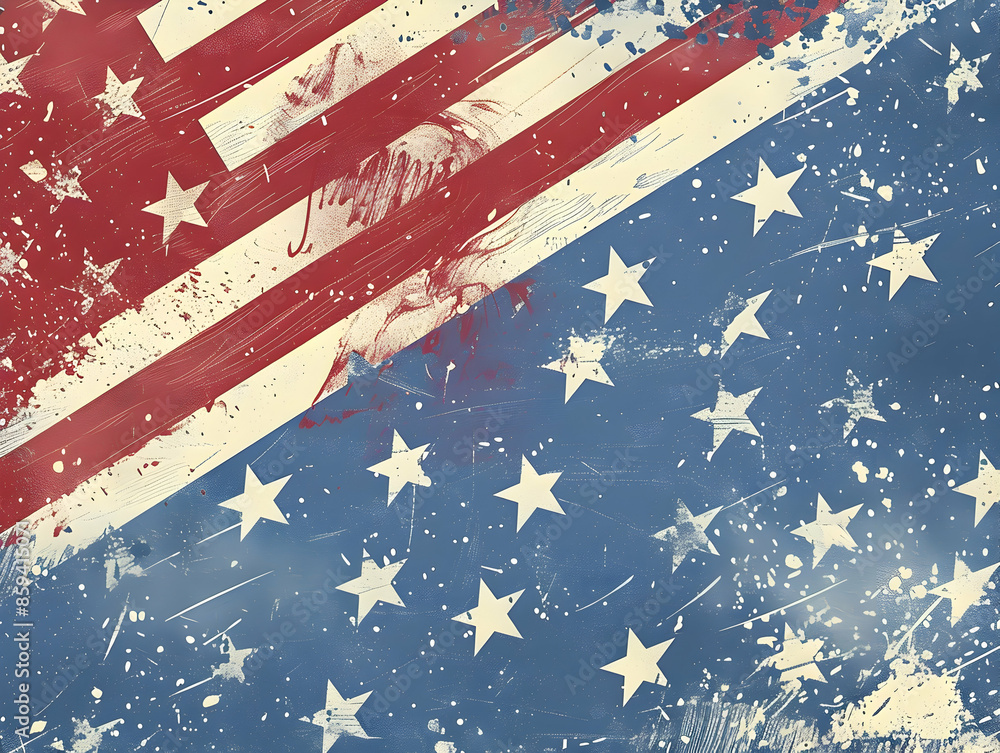 Vintage textured American flag with stars and stripes in red, white ...