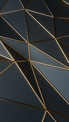 Wall Mural - The black and gold 3D abstract vertical background is perfect for a presentation template. The abstract background features a parametric low-poly triangle design. 3d rendering illustration not AI