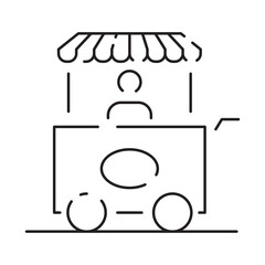 Sticker - Street food truck line icon. Trade van. Mobile cafe car. Transport to cook and sell meals. Vector illustration