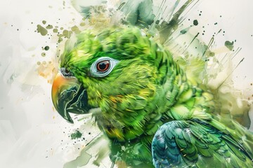 Wall Mural - A colorful parrot with vibrant red eyes perched on a branch