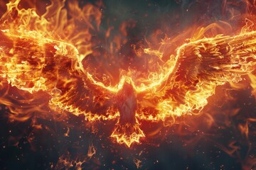 Wall Mural - A fiery bird soaring through the air with flames and sparks trailing behind