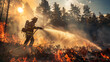 © mohammad - firefighters extinguish burning forest during the day, Ai generated Images
