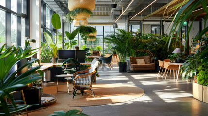 Wall Mural - A large open office space with a lot of plants and furniture