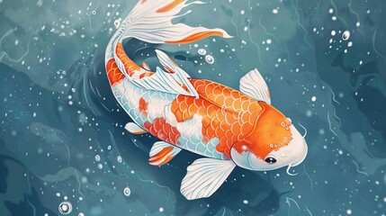 Wall Mural - Koi Fish Swimming in a Blue Pond