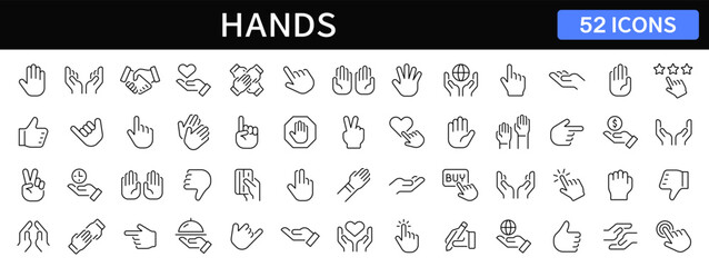 Wall Mural - hand gesture thin line icons set. hands icons set. vector