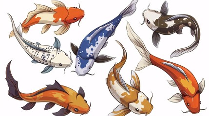 Wall Mural - Colorful Koi Fish Swimming in a Watercolor Illustration