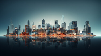 Wall Mural - Minimalist bright city symmetrical skyline background