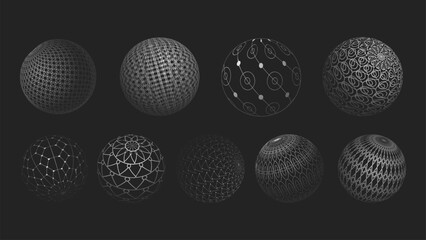 3D sphere mesh grid. Ball or sphere in grid of line. 3D abstract object in wireframe of lines and dots. Vector illustration