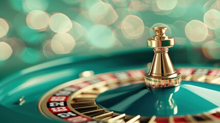 A minimalist casino setting with a focus on a green roulette table, showcasing the excitement and thrill of gambling. The image offers plenty of copy space for customization.