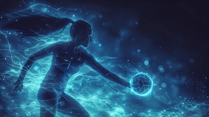 Wall Mural - Silhouette of a Female Soccer Player With a Glowing Ball