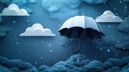 Sticker - Illustration 3d of umbrella with cloudy, symbolizing raining ideas 