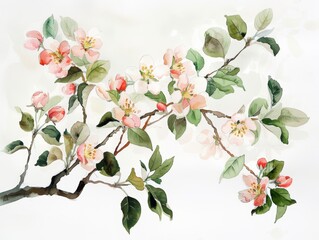 Wall Mural - Blooming Apple Tree Branches on White Background Generative AI