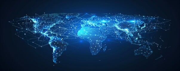 Wall Mural - map of modern technology connection on earth, panorama banner. generative ai.