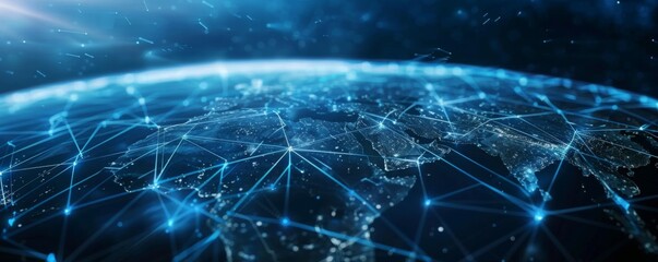 Wall Mural - map of modern technology connection on earth, panorama banner. generative ai.