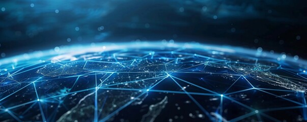Wall Mural - map of modern technology connection on earth, panorama banner. generative ai.