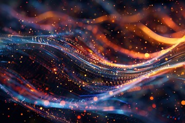 Wall Mural - abstract visualization of network traffic, swirling shapes and colors representing data packets flow