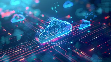 Wall Mural - cloud architecture blueprint, layered diagram with infrastructure, platform, and software as a servi