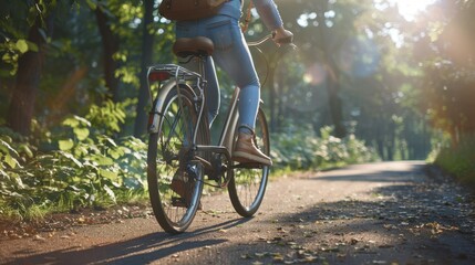 Wall Mural - A Cyclist on Forest Path