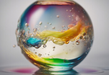 Wall Mural - A glass orb filled with layers of different colored oils creating a liquid rainbow representing the