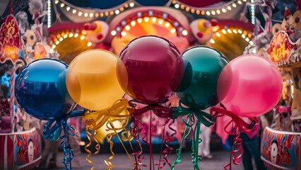 Bright Celebrations with Happy Birthday Colorful Balloons at a Funfair Event