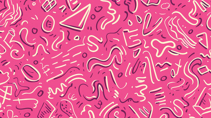 Wall Mural - Fun pink line doodle seamless pattern. Creative abstract squiggle style drawing background for children or trendy design with basic shapes.