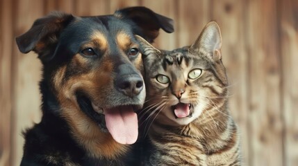 Canvas Print - Portrait of a Dog and a Cat, Best Friends