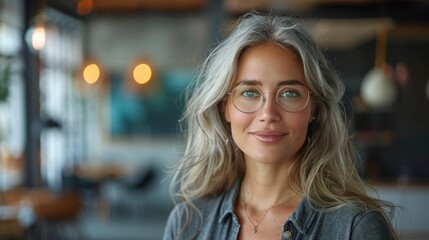 Wall Mural - Portrait of a Woman with Glasses and Long Silver Hair