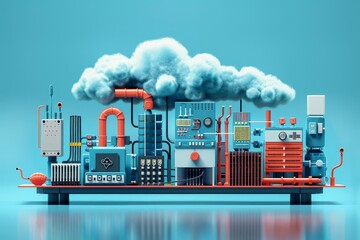 cloud computing trends, innovation, flat design, front view, tech lab, render, Complementary Color Scheme