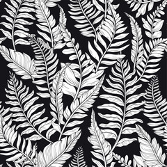 Wall Mural - Seamless pattern of wild forest plants, leaves and young ferns