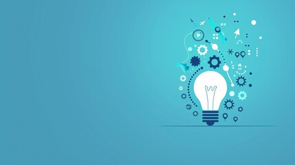 Blue Background with a Lightbulb and Gears