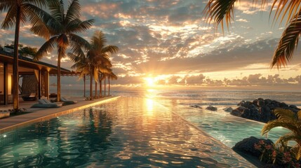 Luxurious Tropical Resort Infinity Pool at Sunset