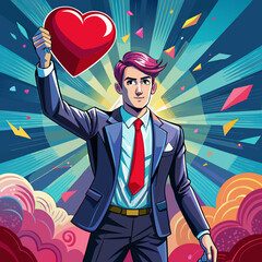 Wall Mural - a-man-in-a-suit-shows-a-plastic-heart (1)