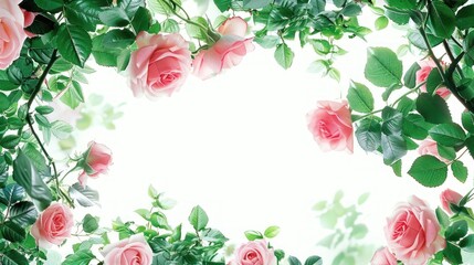 Sticker - Pink Roses Frame a Soft White Background