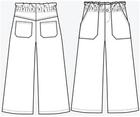 Sticker - UTILITY POCKET DETAIL WIDE LEG TROUSER FASHION FLAT DESIGNED FOR TEEN GIRLS AND KID GIRLS IN VECTOR FILE