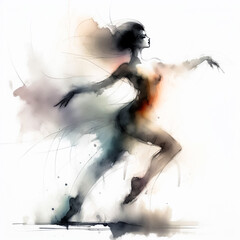 Wall Mural - Abstract watercolor illustration of woman dancer, with soft colors