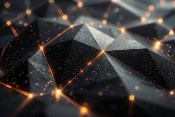 Poster - Black abstract geometric background from polygons with glowing lines. ai generative