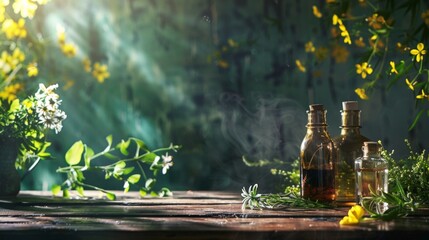 Wall Mural - Aromatic Bottles in a Sunlit Garden Setting