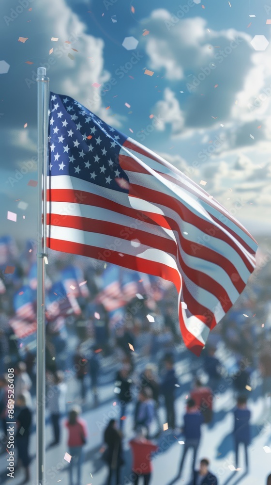 3D view of a patriotic event with American flag for Patriot Day.