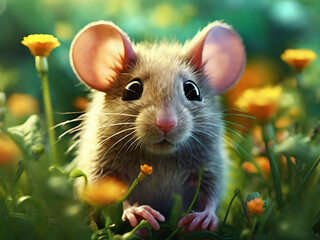 Mouse and Wildflowers