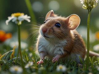 Wall Mural - Mouse and Wildflowers