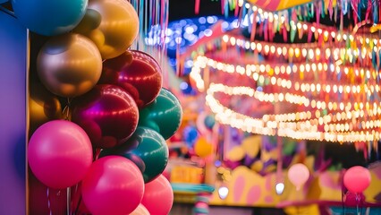 Carnival Events with Happy Birthday Colorful Balloons at a Funfair Event