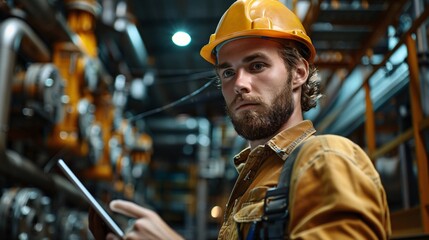 Wall Mural - Engineer with tablet at factory.