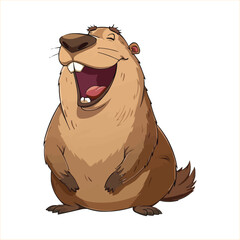 Wall Mural - vector happy Capybara cartoon character on white background