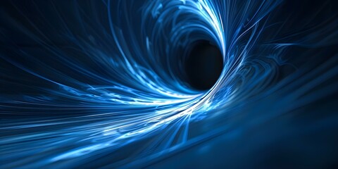 Wall Mural - Creating a Tunnel-Like Effect with Abstract Blue Light Streaks on Black Background. Concept Abstract Photography, Light Painting, Light Trails, Black Background, Blue Light Streaks