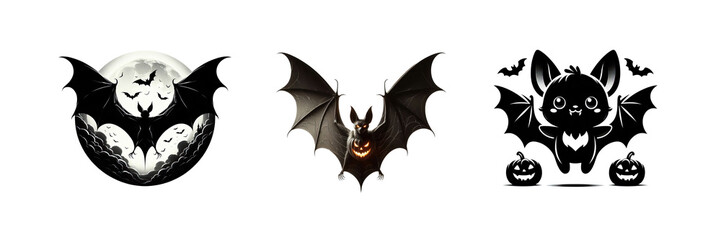 Set of Cute bat Halloween silhouette, Halloween special, isolated over on transparent white background