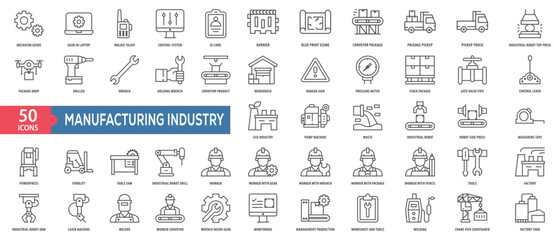 Manufacturing Industry Icon Collection Set. Easy To Use, Easy To Edit And Simple Line Vector Icons.