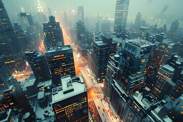 Canvas Print - An urban cityscape at dusk with skyscrapers and bu bafb