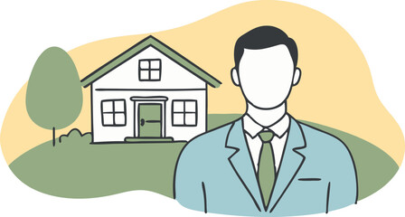 Wall Mural - A man in a suit stands in front of a house