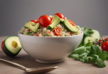 Wall Mural - A hearty bowl of quinoa salad with avocado cherry tomatoes and cucumber isolated on transparent back